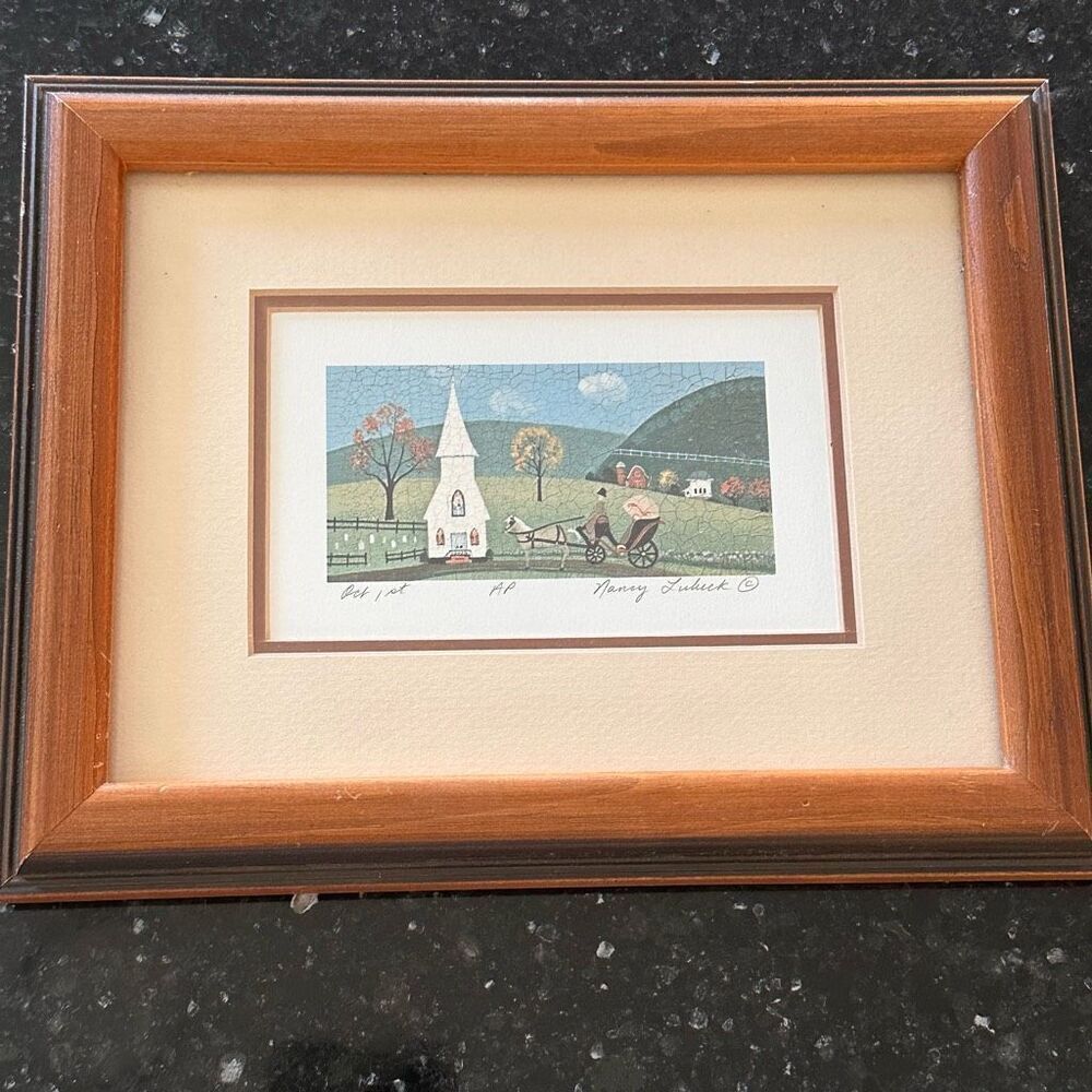 Vintage Nancy Lubeck Art Print Hand Signed AP Artists Proof Fall Folk Primitive‎